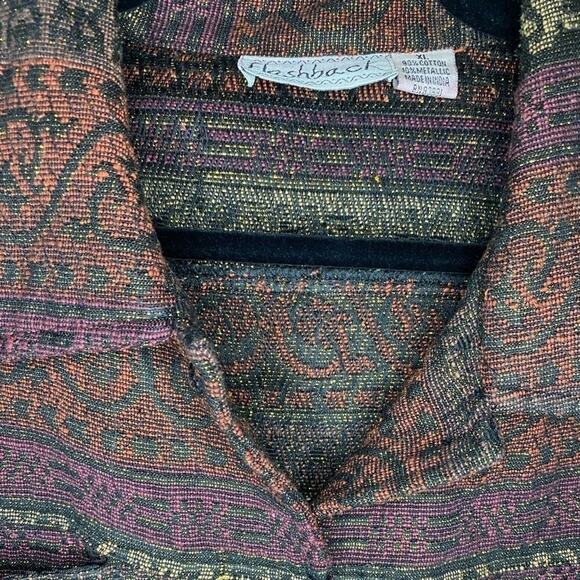 Vintage Flashback Brown Gold Purple Button Up Collared Metallic Shiny Jacket - Picture 3 of 6